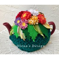 Gehäkelte Teewärmer Grüner Tee Bezug Herbstblumen Gehäkelte Ernte Grün Küchenaccessoire Häkeln Accessoire von OlenasDesign