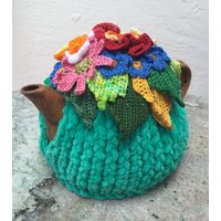 Gehäkelte Teewärmer Grüner Tee Bezug Narzisse Mohn Blumen Grün Küchenaccessoire Gehäkelt High Tea Accessoire von OlenasDesign