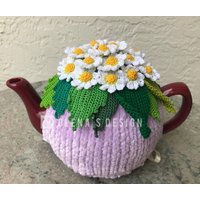Gehäkelte Teewärmer Lila Gänseblümchen Weißes Grün Küchenaccessoire Gehäkelt von OlenasDesign
