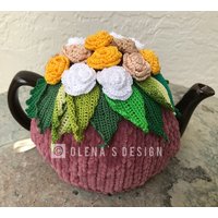 Gehäkelte Teewärmer Pflaume Frühlingsblume Rosa Gelbe Rosen Grün Küchenaccessoire Häkeln von OlenasDesign