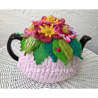 Gehäkelte Teewärmer Rosa Herbstblume Gelb Ernte Grün Küchenaccessoire Gehäkelt High Tee Dekor von OlenasDesign