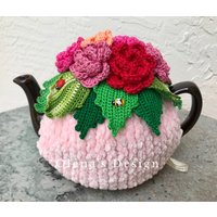 Gehäkelte Teewärmer Rosa Rosen Blume Grün Küchenaccessoire Valentinstag Brautparty Häkeln von OlenasDesign