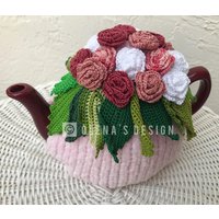 Gehäkelte Teewärmer Rosa Teebezug Frühlingsblume Rosen Grün Küchenaccessoire Gehäkelt High Tea Access von OlenasDesign