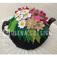 Gehäkelte Teewärmer Schwarzer Tee Bezug Frühlingsblume Daisy Grün Küchenaccessoire Gehäkelt High Accessoire von OlenasDesign
