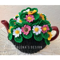 Gehäkelte Teewärmer Schwarzer Tee Bezug Gänseblümchen Weiß Gelb Blume Grün Küchenaccessoire Gehäkelt High Teezubehör von OlenasDesign