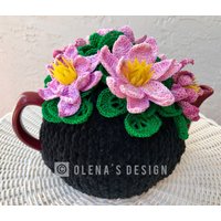 Gehäkelte Teewärmer Schwarzer Tee Bezug Rosa Lotus Gehäkelte Blume Grün Küche Accessoire Gehäkelt High von OlenasDesign