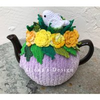 Gehäkelte Teewärmer Violett Teebezug Rosen Kuschelige Stövchen Gelbe Rose Weiß Taube Vogel Küchenaccessoire Deko Ostern Brautdusche Hochzeitsgeschenk von OlenasDesign