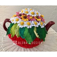 Gehäkelte Teewärmer Weiß Gelb Daisy Blume Grün Gehäkelte von OlenasDesign