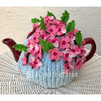 Gehäkelter Teewärmer Blau Teegedeck Kirschblüte Gehäkelt Sakura Blüte Grün Küchenaccessoire High Tea Accessoire von OlenasDesign