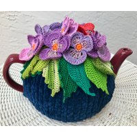 Gehäkelter Teewärmer Blau Violett Gehäkelte Blume Grün Gehäkelt von OlenasDesign