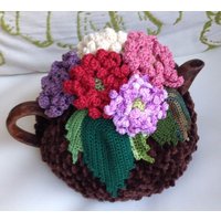 Gehäkelter Teewärmer Braun Aster Herbst Blumen Grün Küchenhilfe Gehäkelt High Tea Accessoire Dekor von OlenasDesign