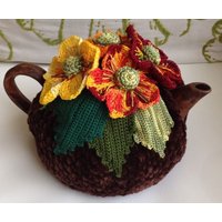 Gehäkelter Teewärmer Braun Herbst Blume Gehäkelte Grün Küchenaccessoire Gehäkelt High von OlenasDesign
