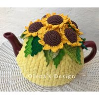 Gehäkelter Teewärmer Gelb Sonnenblumen Herbst Blumen Gehäkelt Topfpflanzen Hellgrün von OlenasDesign