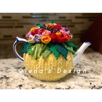 Gehäkelter Teewärmer Gelb Teegedeck Tulpen Feld 6-8 Tassen Gehäkelte Grün Küchenaccessoire Gehäkelt High Tea von OlenasDesign