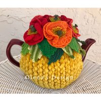 Gehäkelter Teewärmer Gelber Gehäkelter Gehäkelte Mohnblume Küchenaccessoire Dekor Unikat Geschenk Veteran's Day von OlenasDesign