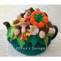 Gehäkelter Teewärmer Grün Deckel Kürbis Pilz Tannenzapfen Eichel Sonnenblume Gehäkelt Herbst Ernte Accessoire Küche von OlenasDesign