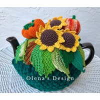 Gehäkelter Teewärmer Grün Herbstdeko Herbsternte Mit Sonnenblume Gehäkelte Herbstblumen von OlenasDesign