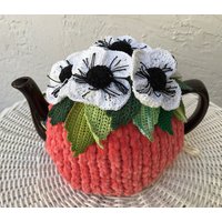 Gehäkelter Teewärmer Lachsfarben Häkelblume Grün Küchenaccessoire Gehäkelt High von OlenasDesign