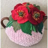 Gehäkelter Teewärmer Rosa Mit Mohnblumen Gehäkelter Rosafarbener Gehäkelt von OlenasDesign