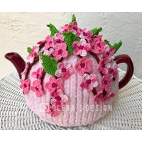 Gehäkelter Teewärmer Rosa Teegedeck Kirschblüte Gehäkelt Sakura Blüte Grün Küchenaccessoire High Tee Accessoire von OlenasDesign
