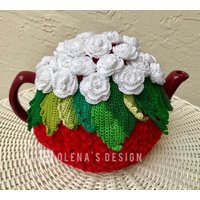Gehäkelter Teewärmer Rot Gehäkelt Rosenknospe Blumen Grün von OlenasDesign