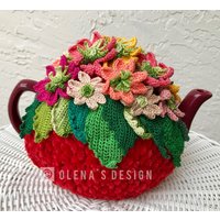 Gehäkelter Teewärmer Rot Sommerblume Grün von OlenasDesign