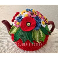 Gehäkelter Teewärmer Rot Teegedeck Mohnblume Gänseblümchen Blumen Grün Gehäkeltes Teezubehör von OlenasDesign