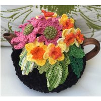Gehäkelter Teewärmer Schwarz Blume Grün Gehäkelt Gerbera Küche Accessoire Häkelarbeit von OlenasDesign