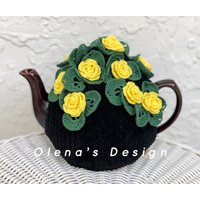 Gehäkelter Teewärmer Schwarz Gehäkelt Rosenknospe Blume Grün Gehäkelter Teewärmer Schwarz Gehäkelt Rosenknospe Blume Grün von OlenasDesign