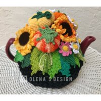 Gehäkelter Teewärmer Schwarz Kürbis Herbstfest Grün Gehäkelter Teekanne Topflappen Herbst Dekoration Accessoire Küche von OlenasDesign
