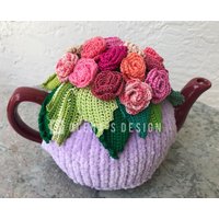 Gehäkelter Teewärmer Violett Blumen Grün Hellgrün Gehäkelt von OlenasDesign