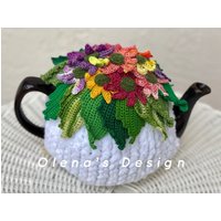 Gehäkelter Teewärmer Weiß Teehaube Aster Gehäkelt Blumen Grün von OlenasDesign