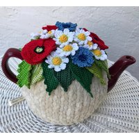 Gehäkeltes Teewärmer Beige Mohnblume Daisy Gehäkeltes Accessoire von OlenasDesign