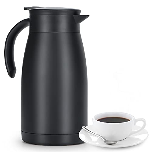 Olerd 1L Isolierkanne, Edelstahl Thermoskanne, doppelwandige Vakuum Kaffeekanne Teekanne, Thermoskanne für Kaffee, Tee, Wasser, Getränk（Schwarz） von Olerd