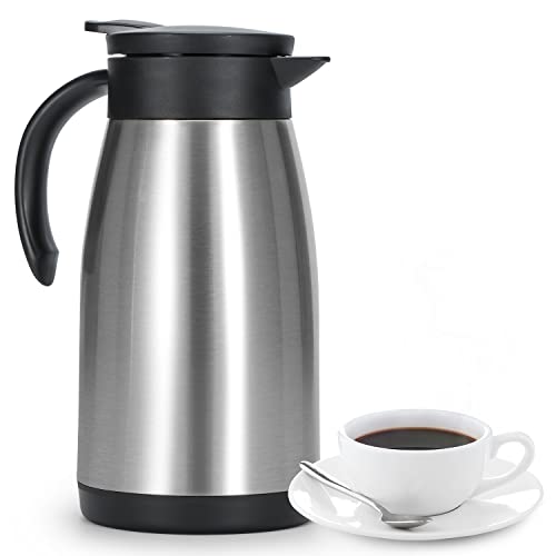 Olerd 1L Isolierkanne, Edelstahl Thermoskanne, doppelwandige Vakuum Kaffeekanne Teekanne, Thermoskanne für Kaffee, Tee, Wasser, Getränk（Silber） von Olerd