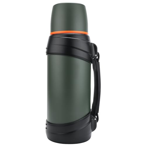 Olerd 2.0L Thermosflasche Thermoskanne, Isolierkanne Edelstahl Trinkflasche, Isolierflasche mit 2 Trinkbecher, Doppelwandisolierung Camping Wasserflasche, 24h Heiß & Kalt (Grün) von Olerd