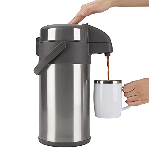 Olerd 4,0 Liter Pumpkannen Thermoskannen Kaffeespender, Edelstahl Doppelwandige Pump Vakuum Isolierkanne mit Pumpmechanismus, Kaffeekaraffe, Kanne für 24 Tassen (Silber) von Olerd