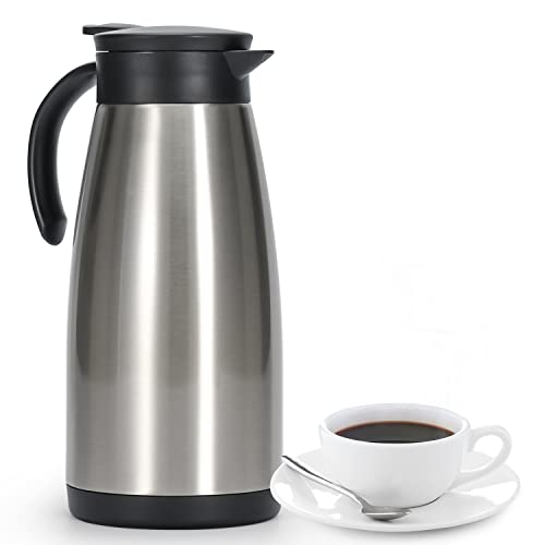 Olerd Isolierkanne 1,5 L, Edelstahl Thermoskanne, doppelwandige Vakuum Kaffeekanne Teekanne, Thermoskanne für Kaffee, Tee, Wasser, Getränk(Silber) von Olerd