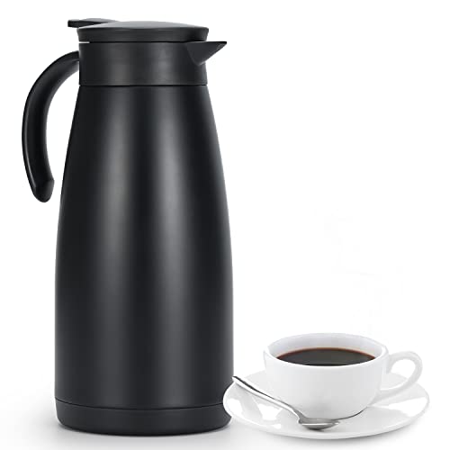 Olerd Isolierkanne 1,5 L, Edelstahl Thermoskanne, doppelwandige Vakuum Kaffeekanne Teekanne, Thermoskanne für Kaffee, Tee, Wasser, Getränk(Schwarz) von Olerd