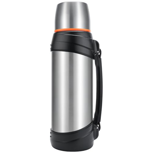 Olerd Thermosflasche Thermoskanne 2.5L, Isolierkanne Edelstahl Trinkflasche, Isolierflasche mit 2 Trinkbecher, Doppelwandisolierung Camping Wasserflasche, 24h Heiß & Kalt (Silber) von Olerd