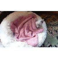 Gestrickte Katzendecke, Handgestrickte Haustierdecke, Luxuriöse Katzenbettwäsche, Gemütliche Katzenmatte Aus Samt, Vegane Bettdecke Für Katzen von Olgaknitts