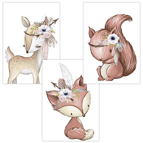 Olgs Babyzimmer Bilder 3er Set | Kinderzimmer Deko Poster | Wandbilder Tiere | Wandposter Mädchen DIN A4 | Waldtiere Reh Fuchs Eichhörnchen Boho Olgs Babyzimmer Bilder 3er Set | Kinderzimmer Deko Poster | Wandbilder Tiere | Wandposter Mädchen DIN A4 | Waldtiere Reh Fuchs Eichhörnchen Boho von Olgs