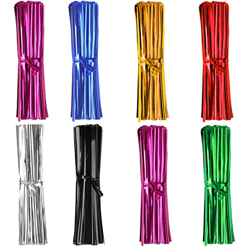 3200 Stück Bindebänder, Kunststoff, 10,2 cm, metallische Bindebänder, Bindebänder für Taschen, Drahtbinder, wiederverwendbare Brotbinder für Haushalt und Büro (8 Farben) von Oligei