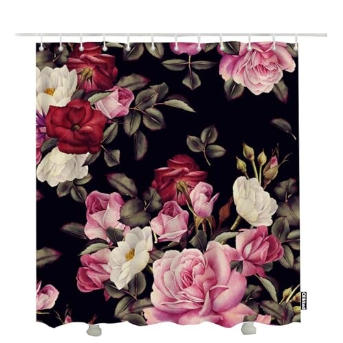 Olikked Duschvorhang mit Aquarell-Blumenmuster, für Badezimmer, rosa Rosen und Pfingstrosen, Vintage-/Retro-Blumen-Badevorhänge, 183 x 183 cm, wasserdicht, Badezimmervorhang, maschinenwaschbar Olikked Duschvorhang mit Aquarell-Blumenmuster, für Badezimmer, rosa Rosen und Pfingstrosen, Vintage-/Retro-Blumen-Badevorhänge, 183 x 183 cm, wasserdicht, Badezimmervorhang, maschinenwaschbar von Olikked