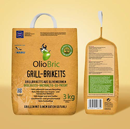 OlioBric 3kg Gourmet-Grill-Briketts | Oliventrester Grillkohle | nachhaltig | kein Rauch von OlioBric