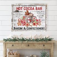 Hot Cocoa Bar Urlaub Schild, Weihnachtsschild, Vintage Dekor, Große Leinwand Wandkunst, Schilder, Antike Übergroße Wandkunst von OliveBranchFarmhouse