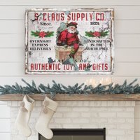Weihnachtsmann Schild, Weihnachtsschild, Vintage Urlaub Dekor, Große Leinwand Wandkunst, Schilder, Antike Übergroße Wandkunst von OliveBranchFarmhouse