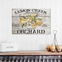Zitrone Zeichen, Lemon Creek Obstgarten, Bauernhaus Sommer Dekor, Vintage Inspiriert Kunst, Print, Wandkunst, Leinwand Zeichen von OliveBranchFarmhouse