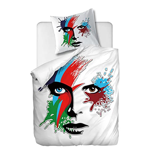 Bettwäsche Set 2 teilig,David Bowie Art Bettbezüg 135 x 200 cm und 1 Kissenbezüg 80 x 80 cm,Hypoallergenic,70% Polyester/30% Lyocell Mikrofaser Schlafkomfort und mit Reißverschluss - Muster 12 von OliveSleep