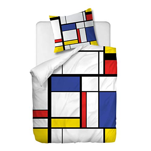 Bettwäsche Set 2 teilig,Mondrian Art Bettbezüg 135 x 200 cm und 1 Kissenbezüg 40 x 80 cm,Hypoallergenic,70% Polyester/30% Lyocell Mikrofaser Schlafkomfort und mit Reißverschluss - Muster 6 von OliveSleep